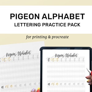 Hand Lettering Practice Sheets | Modern Calligraphy Guide | The Pigeon Letters Alphabet | Uppercase & Lowercase
