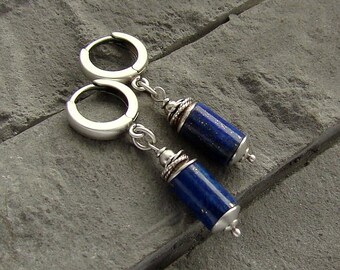 Sterling silver lapis lazuli earrings/oxidized silver