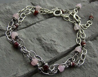 Rose quartz and garnet - bracelets