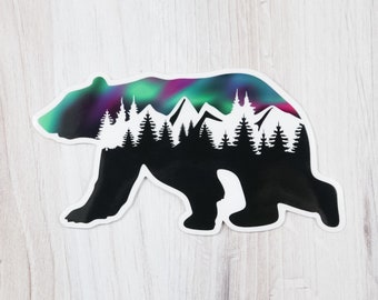 Northern Lights Bear waterproof vinyl sticker