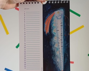 Birthday calendar 'water wezens' (Dutch) A5 hanging calendar