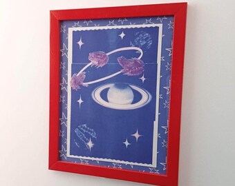 Big postcard Frogs in space - A5 illustration artprint based on risoprint