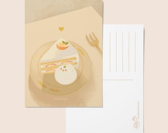 Bird with Cake Cute Postcard | Gift card | Art Print | A6