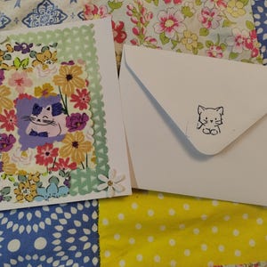 Scrap  fabric cat themed  notecard