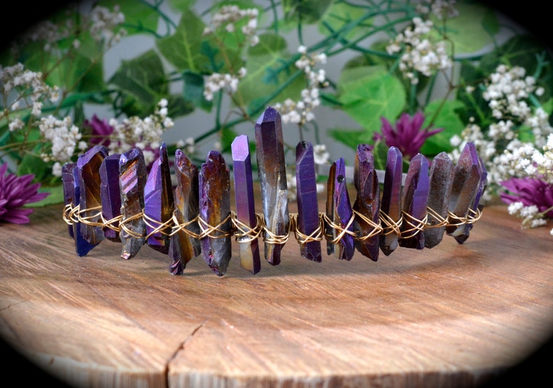 Crystal crown purple rainbow crystals bridal crown boho wedding boho bachelorette party formal hair accessories birthday crown headband