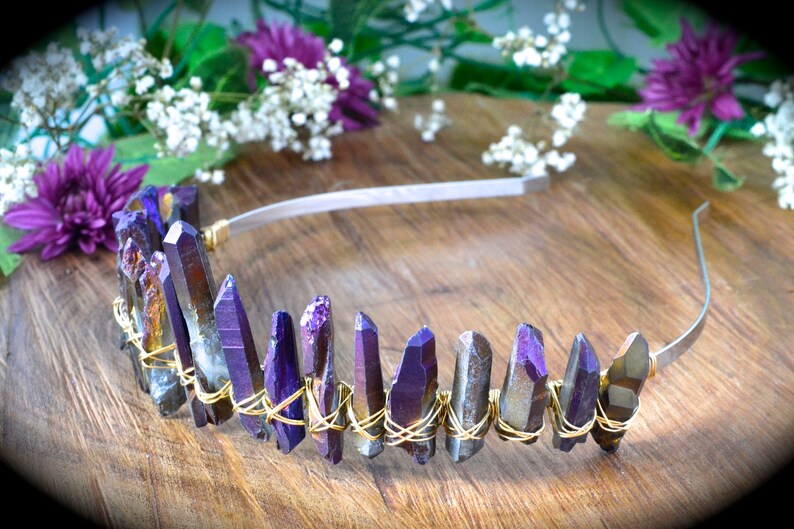 Crystal crown purple rainbow crystals bridal crown boho wedding boho bachelorette party formal hair accessories birthday crown headband