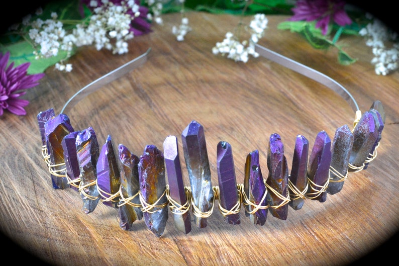 Crystal crown purple rainbow crystals bridal crown boho wedding boho bachelorette party formal hair accessories birthday crown headband