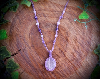 Crystal necklace Rose Quartz crystal pendant purple macrame crystal necklace boho style necklace crystal jewellery gift ideas may birthstone