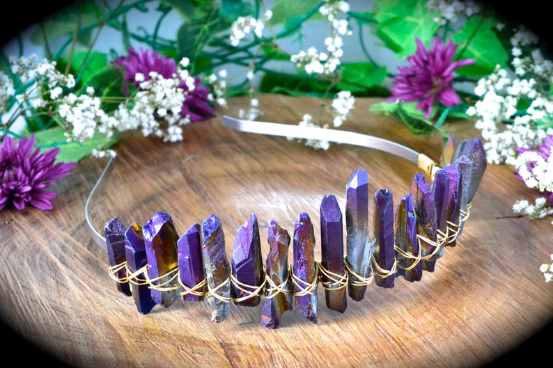 Crystal crown purple rainbow crystals bridal crown boho wedding boho bachelorette party formal hair accessories birthday crown headband