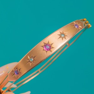 Victorian 9ct Gold Star-Set Ruby Diamond Bangle