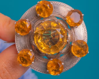Late Victorian Scottish Silver Citrine Brooch, 28.30ct Citrine