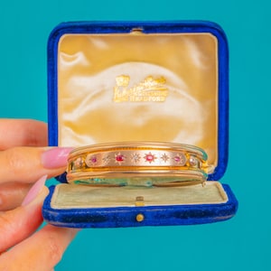 Victorian 9ct Gold Star-Set Ruby & Diamond Bangle in Box