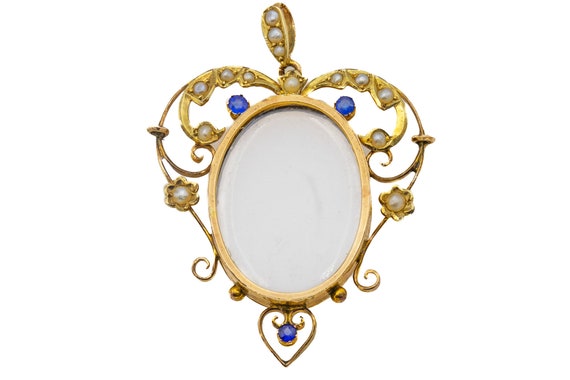 Art Nouveau 9ct Gold Pearl Locket Pendant - image 1