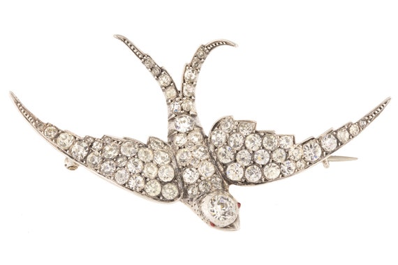 Large Victorian Silver Paste Bird Brooch