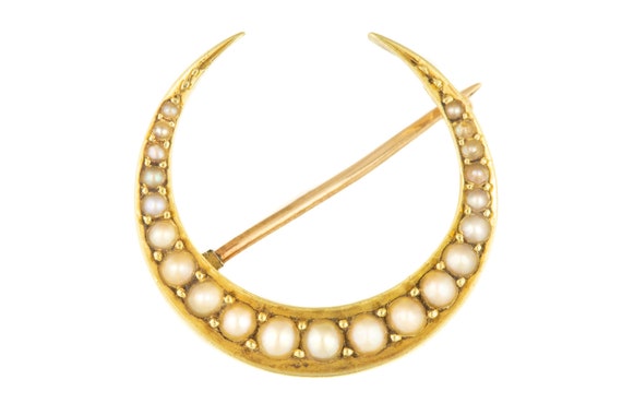 Victorian 15ct Gold Pearl Crescent Brooch