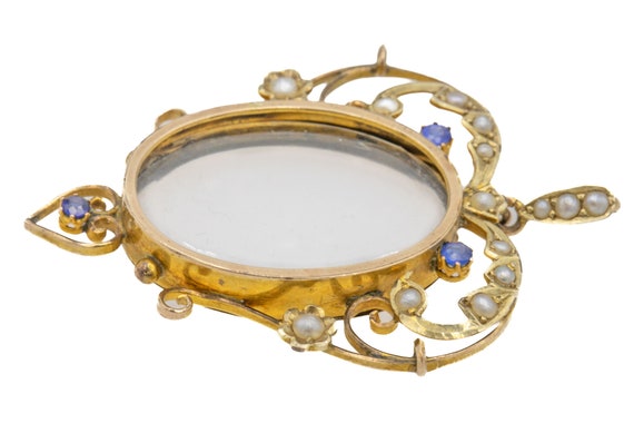 Art Nouveau 9ct Gold Pearl Locket Pendant - image 5