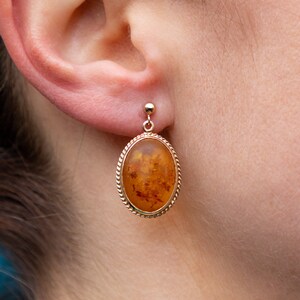 9ct Gold Amber Oval Drop Earrings