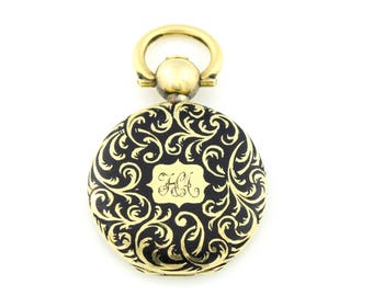 Pristine 15ct Gold Black Enamel Mourning Locket -1852