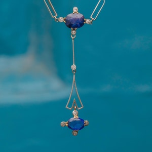 Edwardian Platinum Natural Sapphire Diamond Drop Necklace, 2.30ct Natural Sapphires