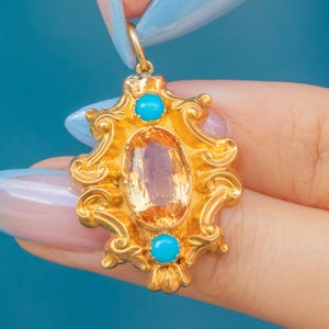 Georgian 18ct Gold Imperial Topaz Turquoise Pendant