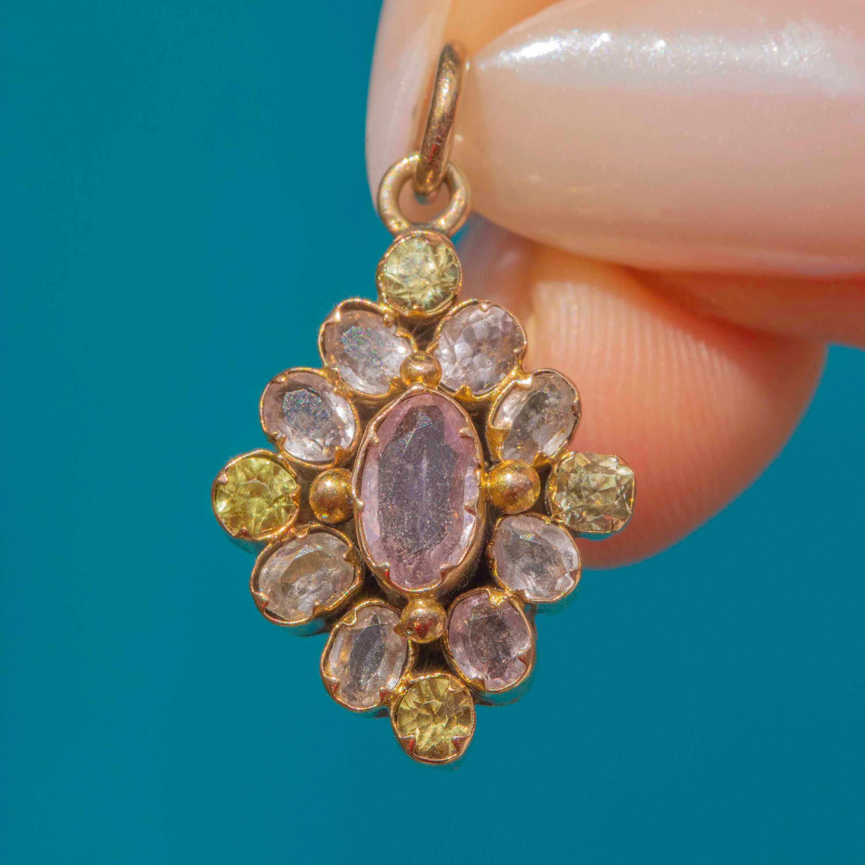 Georgian 15ct Gold Pink Topaz & Chrysoprase Cluster Charm