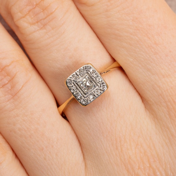 Art Deco 18ct Gold & Platinum Diamond Panel Ring - image 4