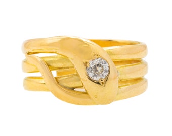 Antique French 18ct Gold Diamond Snake Ring, 0.20ct