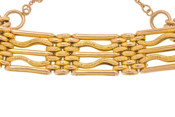 Antique 9ct Gold Gate Bracelet, Engraved Heart Pa… - image 3
