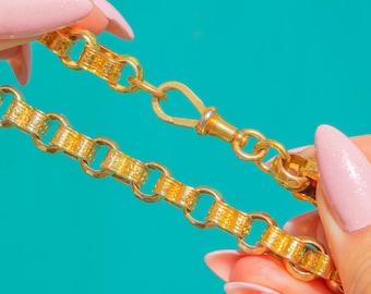 Antique Chunky 9ct Gold Fancy Star Motifs Bracelet with Dog-Clip