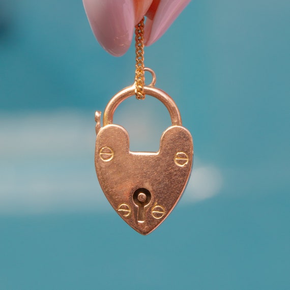 Antique 9ct Gold Heart Padlock Pendant - image 5