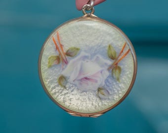 Guilloche and Antique Silver Locket Blue Vintage Floral Rose Coquette ...