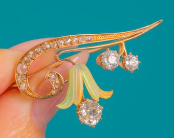 Art Nouveau Enamel & Diamond Brooch 1.10ct