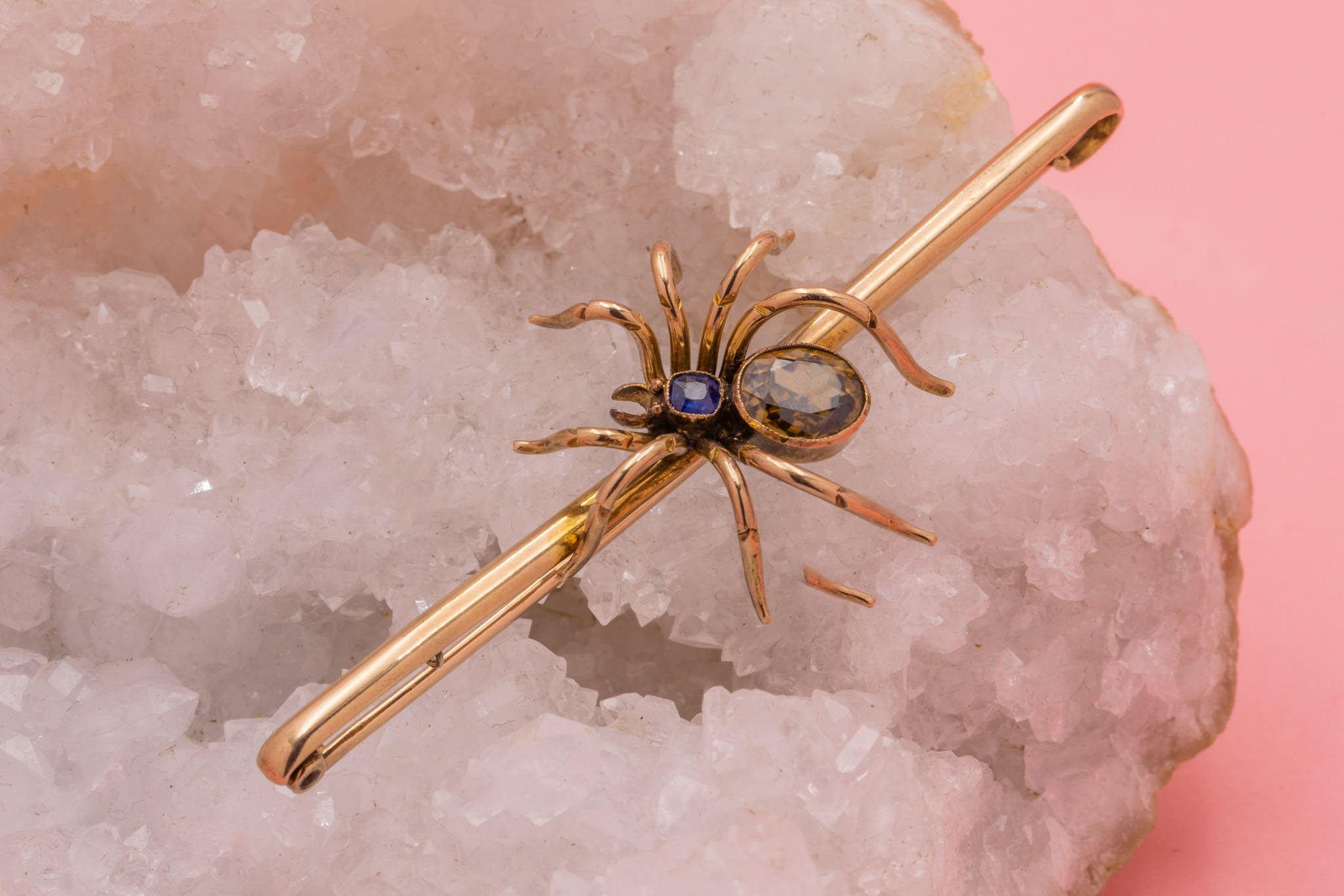 Lillicoco Antique 9ct Gold Sapphire Spider Brooch