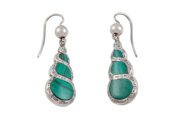 Victorian Silver Malachite Earrings