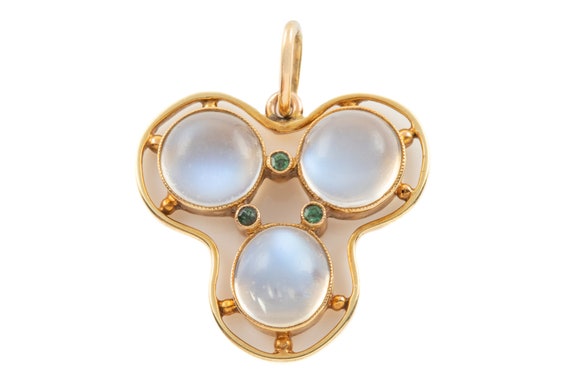 Art Nouveau 15ct Gold Moonstone Demantoid Pendant