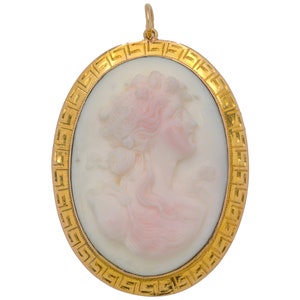 Victorian 9ct Gold Pink Shell Cameo Portrait Of A Lady Pendant