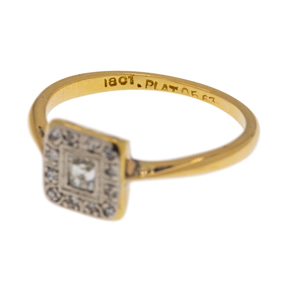 Art Deco 18ct Gold & Platinum Diamond Panel Ring - image 5