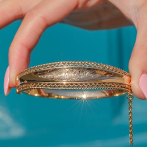 Solid 9ct Gold Engraved Bangle, Smith & Pepper