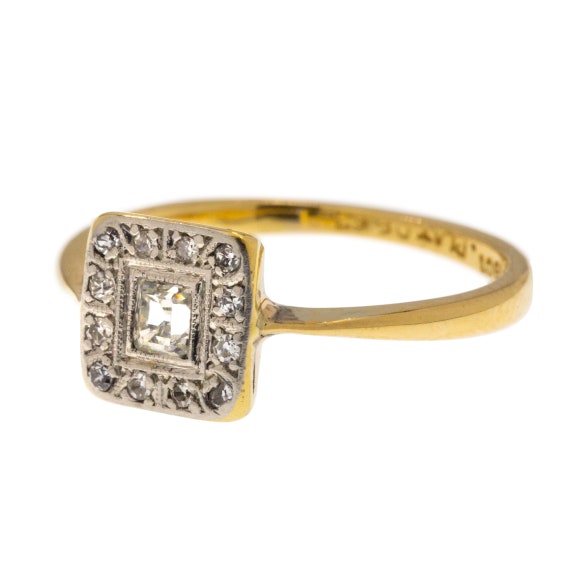 Art Deco 18ct Gold & Platinum Diamond Panel Ring - image 2