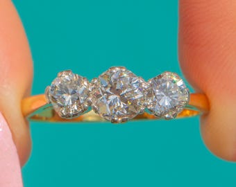 Art Deco 1.30ct Diamond Trilogy Three Stone Ring