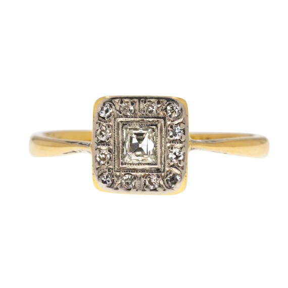 Art Deco 18ct Gold & Platinum Diamond Panel Ring - image 1