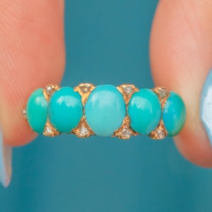 Antique 18ct Gold Turquoise Diamond Five Stone Ring