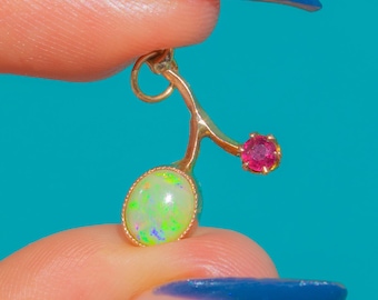 Antique 9ct Gold Opal Ruby Berry Charm