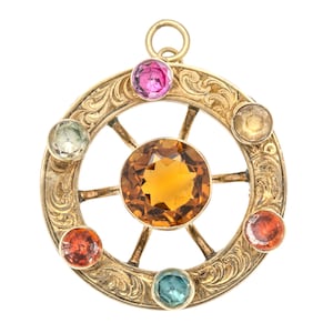 Victorian 9ct Gold Scottish Citrine & Paste Pendant