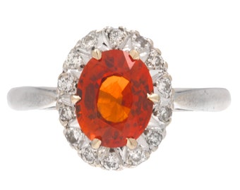 18ct White Gold Fire Opal Diamond Cluster Ring, 0.94ct Opal