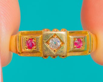 Antique 18ct Gold Ruby Diamond Stacking Ring c.1891