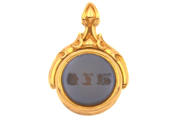 Antique 18ct Gold Bloodstone & Chalcedony Spinner… - image 1