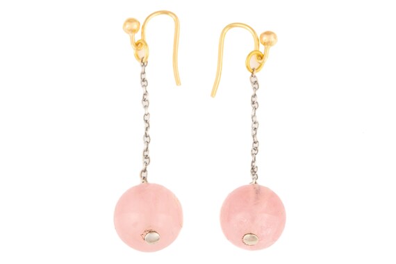 Art Deco Rose Quartz Drop Earrings, with 9ct Gold
