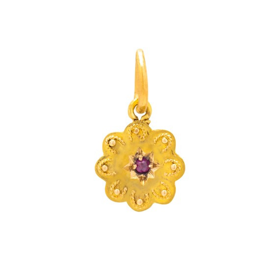 Antique 15ct Gold Ruby Flower Charm - image 4