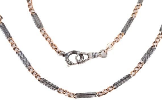 Victorian Silver Niello Rose Gold Chain, 16" (8.9g